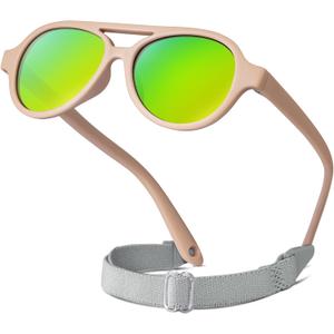 RIVBOS Baby Wrap Polarized UV400 Sunglasses - Soft Frame with Secure Strap for Infant and Newborn (0-24 Months) RBK068 (Peach Pink&rainbow Gold Lens)