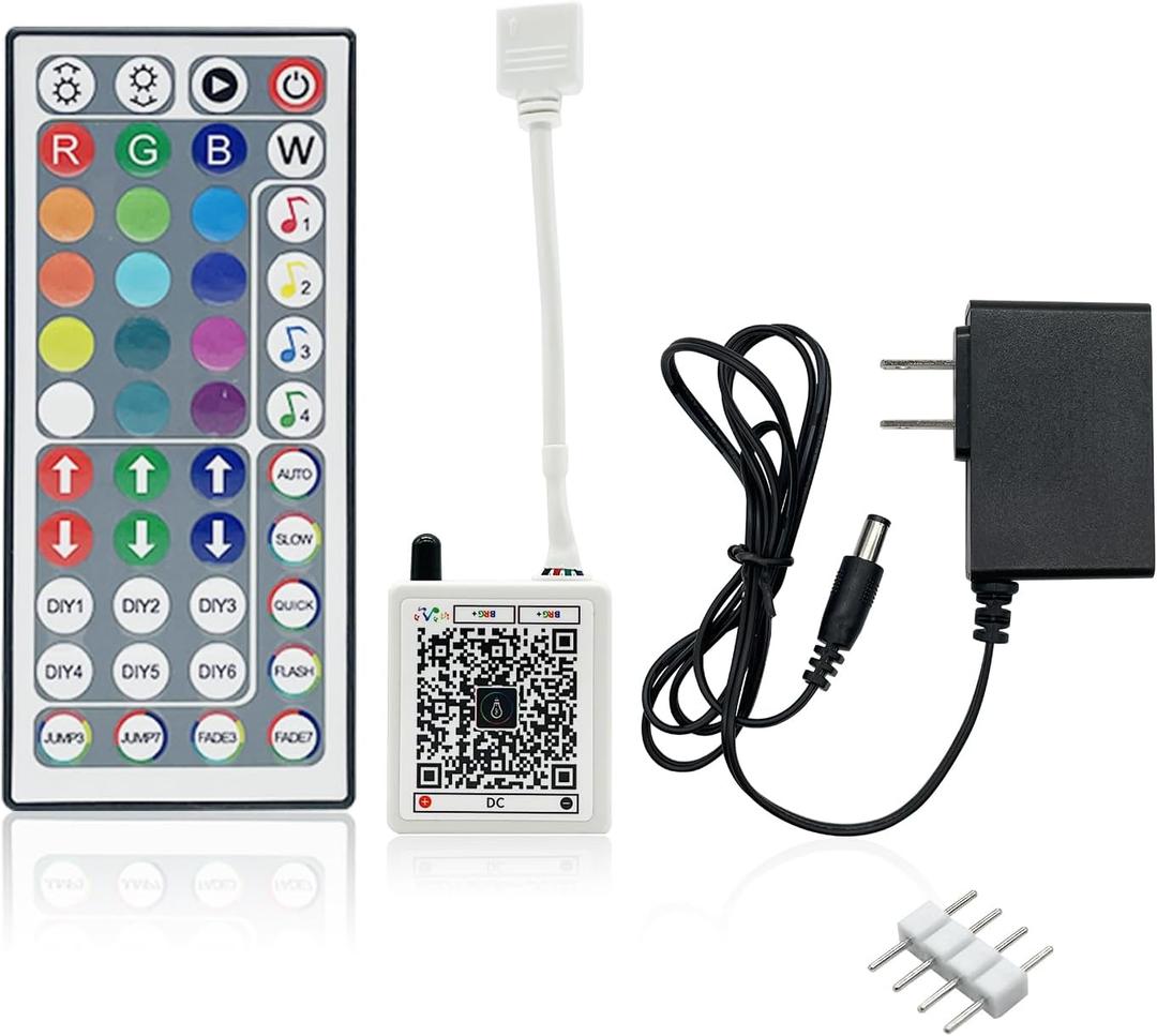 FONEWE 44 Key RGB LED Strip Lights IR Remote Control, Remote Receiver RGB LED Light Strip, 24V Power Adapter for LED Lights