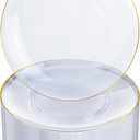 Nervure 100 Pieces Clear and Gold Plastic Plates - 10.25inch Gold Dinner Plate - Heavyweight Clear Disposable Plates Ideal for Party & Wedding