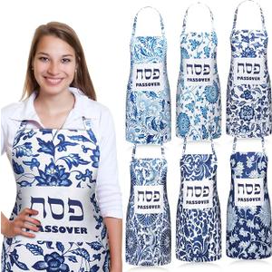 Glitopper 6 Pieces Passover Kitchen Apron Passover Pesach Designed Apron for Seder Gifts Decor(East Embroidery)