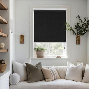 ChrisDowa Cordless Blackout Roller Shade with Spring System Room Darkening UV Protection Jacquard Fabric Blackout Blinds for Indoor Window Shades Pull Down for Home and Office, Black, 29" W x 72" H