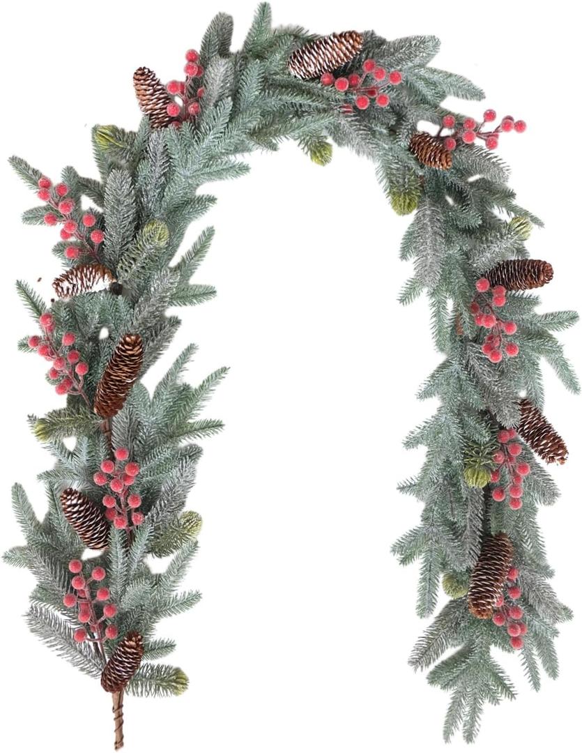 idyllic 6FT Christmas Garland with Red Berries and Pinecones - Table Decor, Winter Greenery for Holiday Season Mantel, Fireplace, Table Runner, Centerpiece Decoration