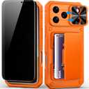 for iPhone 17 Pro Max Case Wallet2 Privacy Screen Protectors, Card Holder (4-5 Cards), Slide Camera Cover, Military Grade Drop, Heavy Duty Men Women Phone Case for iPhone 17 Pro Max, Orange