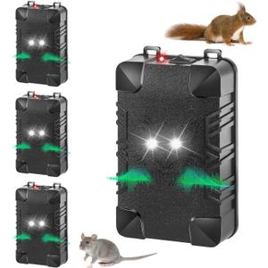 Under Hood Rodent Deterrent with Strobe Light & 3 Power Supply Methods, Professional Ultrasonic Mice Repellent Rat Squirrel Deterrent for Cars Trucks RV Engine Bay Warehouse Attic, 4 Pack