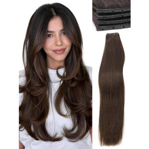 WIGNEE Double Invisible OVO Human Hair Extensions 100% Remy Hair Weft 22 Inch Brown Hair Extensions Real Human Hair 2 PCS Glueless Genius Weft Micro Bead Real Human Hair Extensions for Women (2)