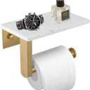 BWE Brushed Gold Toilet Paper Holder with Marble Shelf, Toilet Paper Roll Holder Wall Mounted, Toilet Paper Roll Holder with Phone Shelf 304 Stainless Steel Tissue Holder for Bathroom Washroom