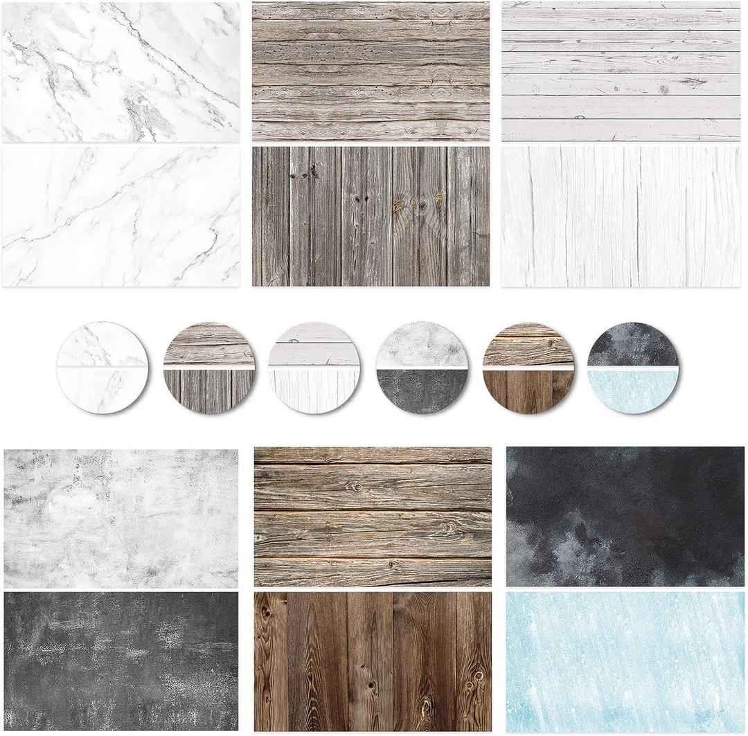 6PCS 12Patterns Photography Background Paper Wood Waterproof Food Photo Backdrop Double Sided 22X35 in, BEIYANG (All Pack)