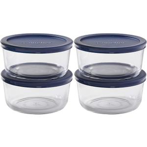 Anchor Hocking SnugFitTM Round Food Storage Containers with Lids (4-Piece, 7-cup, Navy Blue, oven-safe), Large