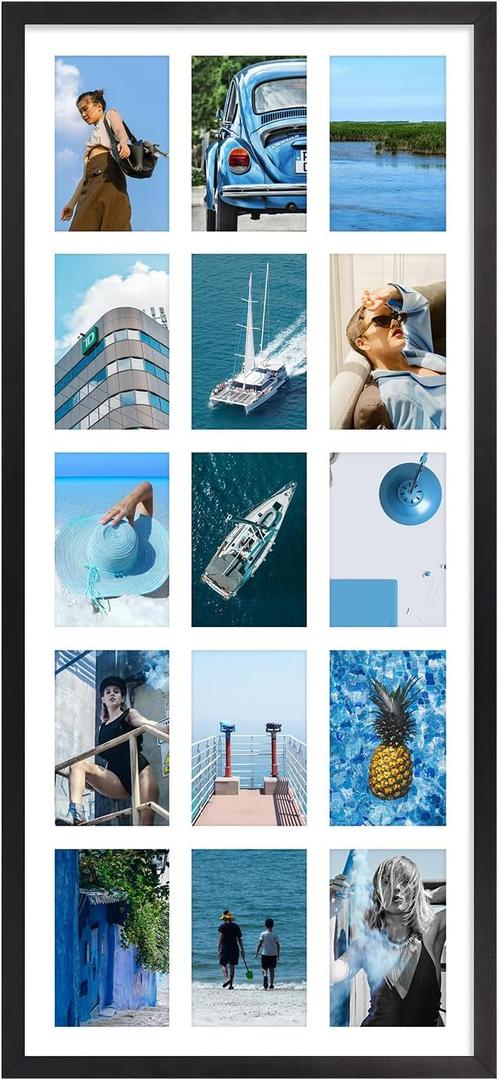 MEBRUDY 4x6 Collage Picture Frames with 15 Openings, 1 Pack Black Multi Photo Frames Display 4 x 6 Pictures with Mat for Wall Mounting, Aluminum Material