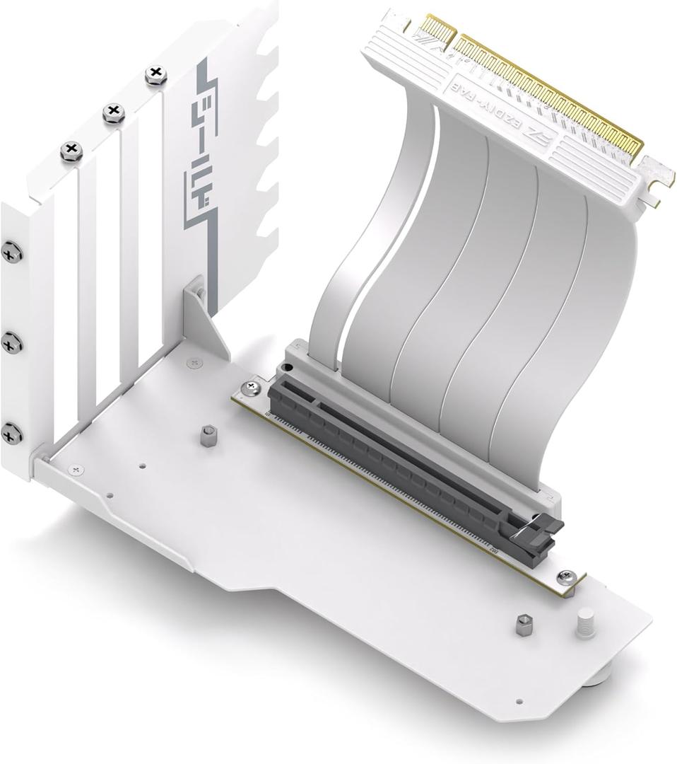 EZDIY-FAB Vertical GPU Mount with High-Speed PCIE 4.0 Riser Cable, Shield Series, 115mm/4.52in Flexible Extension, 90 Degree Connector, Only Compatible to Full-Opened PCIe Slots-White-YIHPI344-1