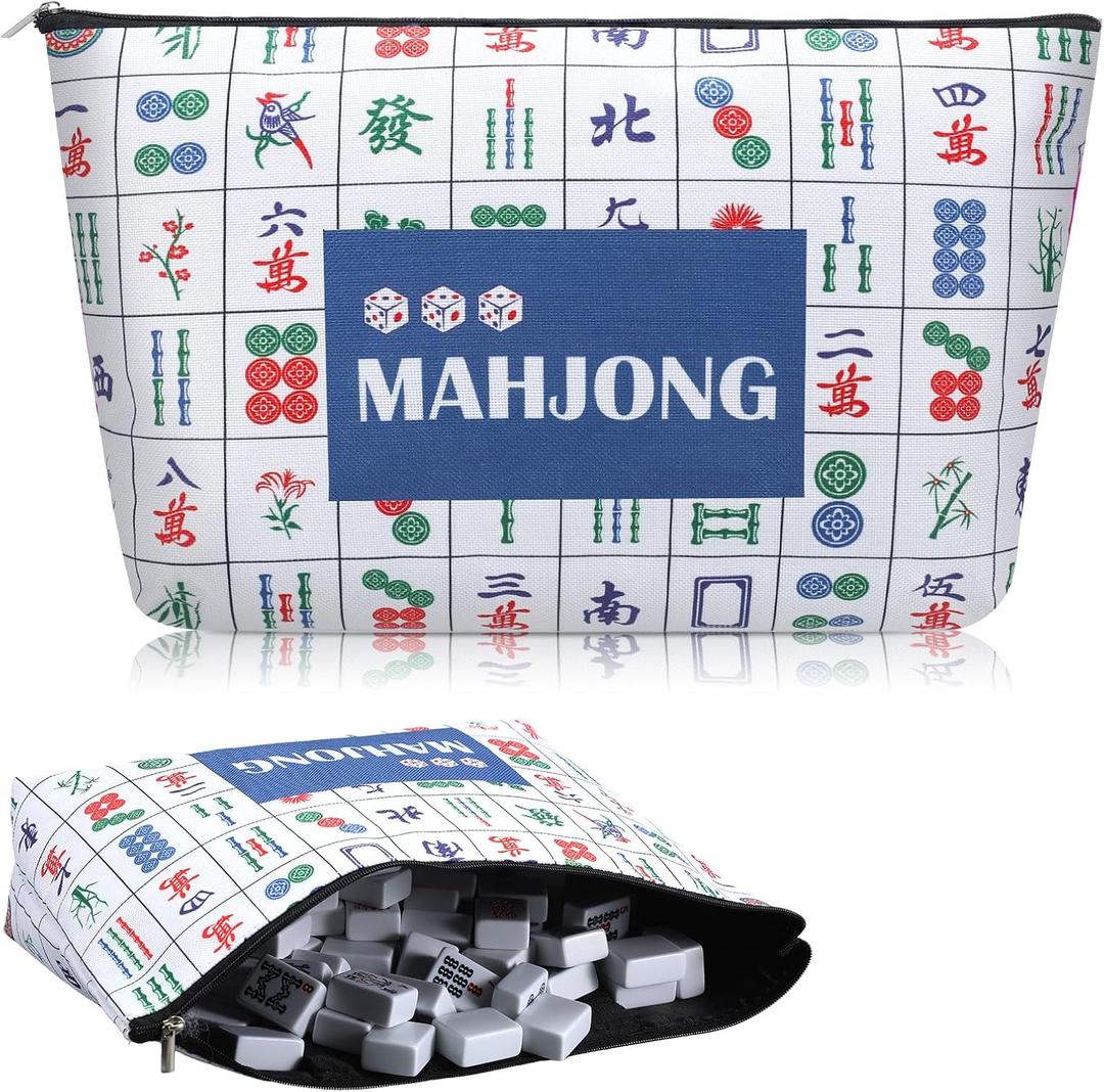 Sanwuta Soft American Mahjong Tiles Bag Thickened Mahjong Makeup Bag Gifts for Women Mah-Jong Lovers Accessories 13 x 7.8 x 3.2 Inches(Tiles Printed)