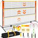 3-in-1 Adjustable Height Volleyball Badminton Pickleball Net Set - Portable Badminton Net Set for Backyards with Badminton Racket & Shuttlecocks, Volleyball Set with ball & Pump, Pickleball & CarryBag
