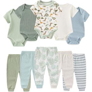 Ruliby Baby Boy Bodysuit and Pant Set Summer Soft Newborn Clothes Outfits 3-6 month