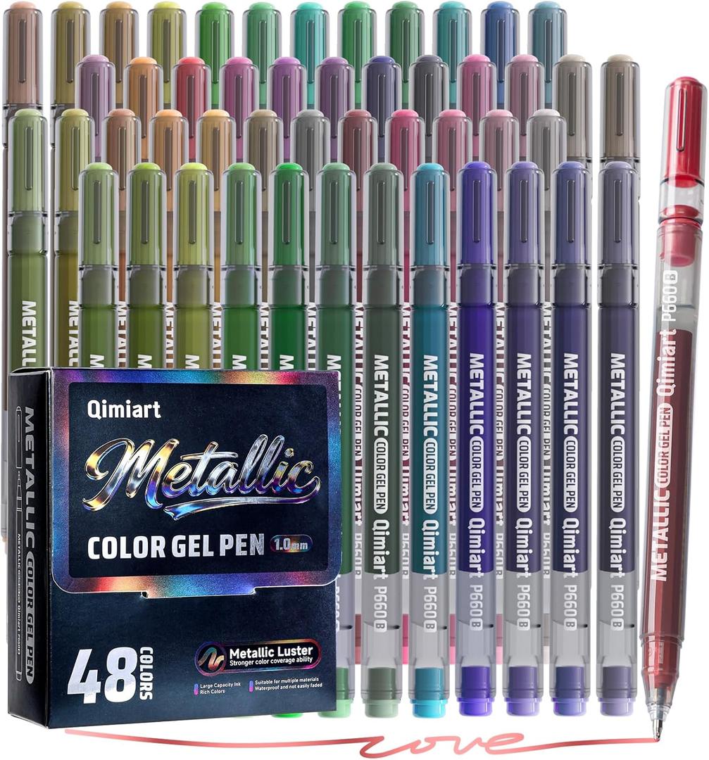 Metallic Gel Pens, 48 Colored Pens for Black Paper & White Paper, 1.0 mm Point Colorful Pens for Coloring, Writing, Drawing, Journaling, Note Taking, Office, Home
