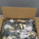 Valery Madelyn 6 Feet Pre-Lit Christmas Garland with Light for Mantle, Lighted Outdoor Xmas Garland with White Gold Ball Ribbon for Home Stairs Fireplace Table Centerpiece Indoor Holiday Party Decor