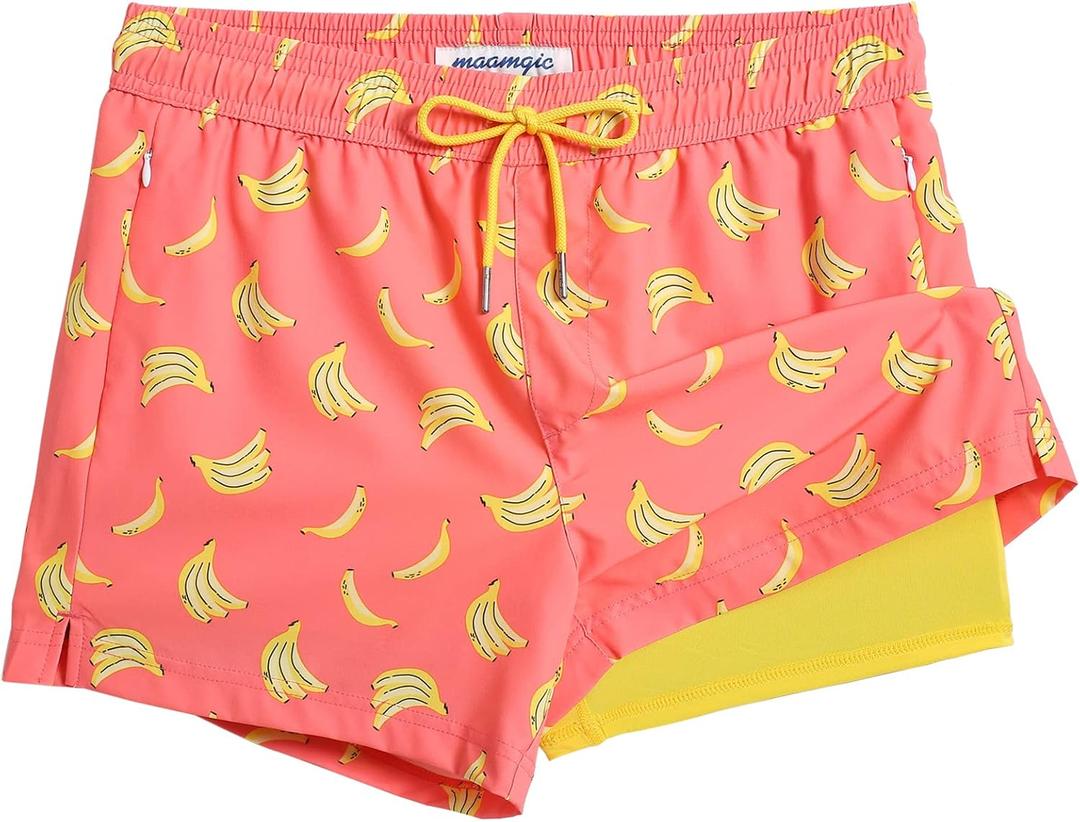 maamgic Mens Swim Trunks with Compression Liner Short Stretch Mens Bathing Suit Quick Dry Swimming Trunks Swimsuit, Medium