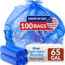 Reli. 65 Gallon Blue Recycling Bags, 100 Count, Heavy Duty, Large Trash Bags