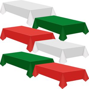 Juexica 24 Pcs Christmas Disposable Plastic Tablecloth 54" x 108" Waterproof Table Cover Plastic Table Cloth Forfor Christmas Family Gathering Dining Banquet Party Decoration (Red,Green,White)