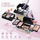 Rolling Makeup Train Case, 3-in-1 Makeup Trolley, Cosmetology Case on Wheels, Travel Makeup Organizer Case for Salon Barber Cosmetology Students, Nail Technicians, Hairstylists, and MUAs, Shiny Pink