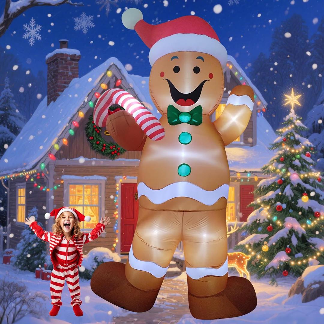 12ft Led Light up Giant Christmas Inflatable Outdoor Decor Blow Up Inflatable Yard Decoration for Yard/Party/Lawn/Garden/Doorway (Gingerbread Man)