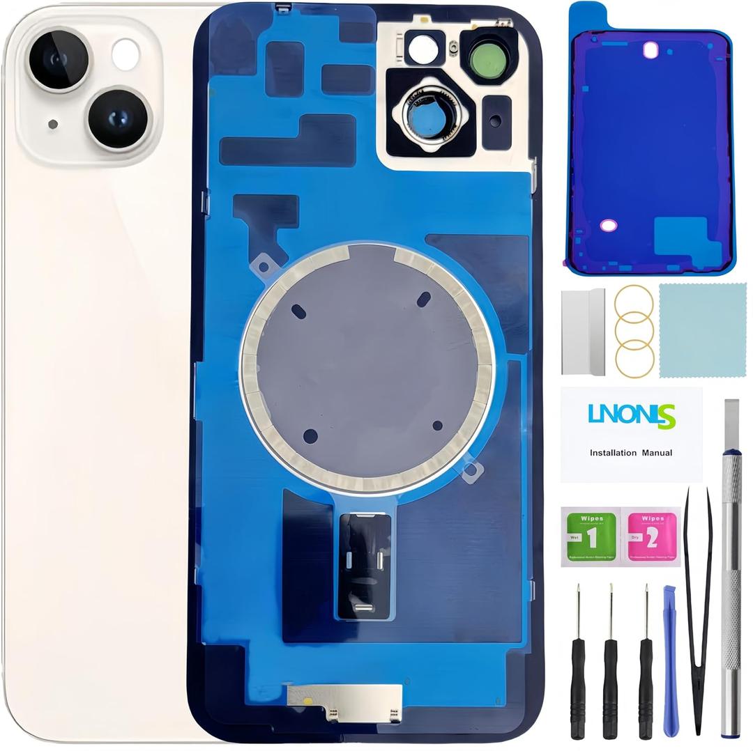 14 Plus Back Glass Replacement for iPhone 14 Plus Rear Back Cover Glass Waterproof and Camera Lens+Professional Repair Tool Kit (Starlight)
