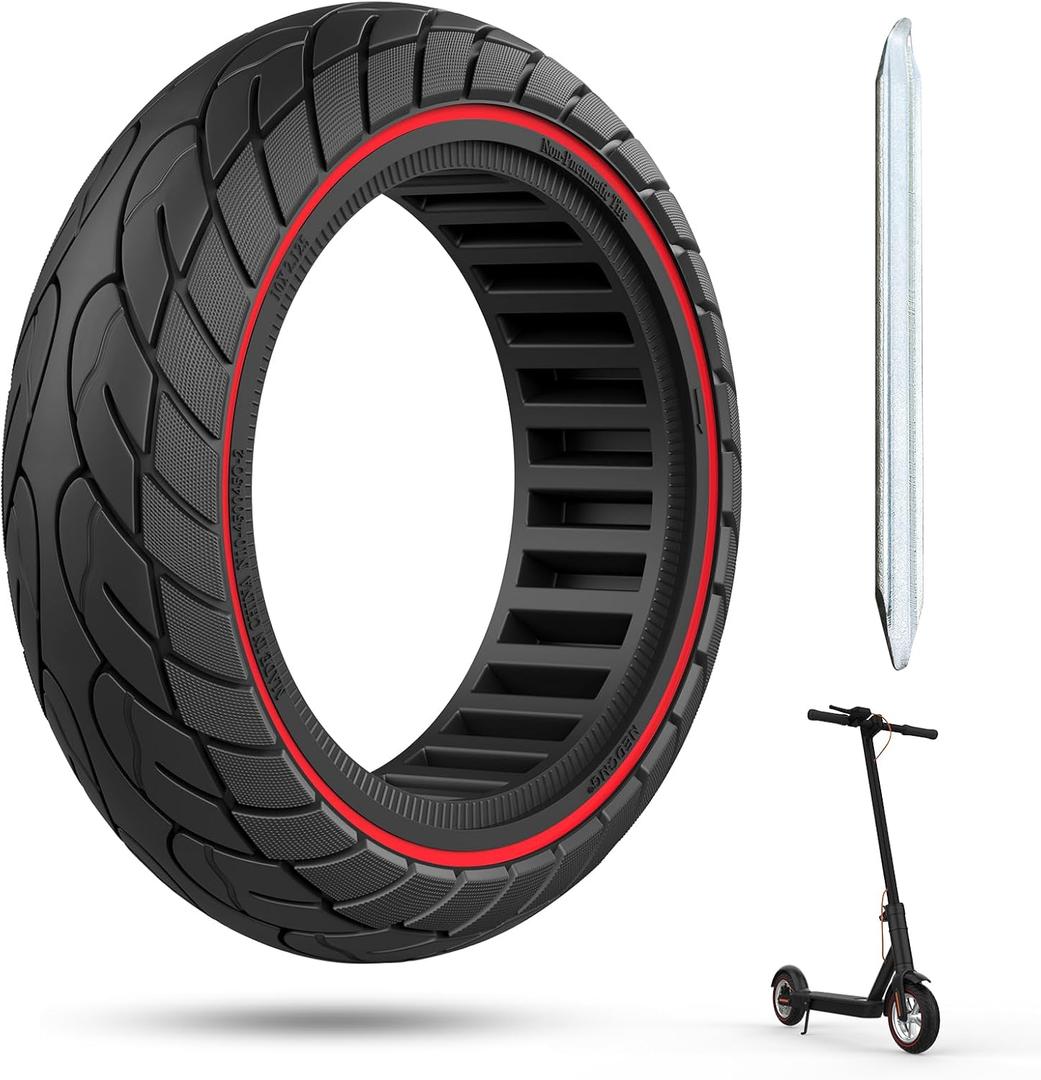 Cooryda 10x2.125 Scooter Tire, 10 inch Solid Rubber Tires Tubeless Front or Rear Replacement 10x2.125 Solid Electric Scooter Tire for Gotrax G4 Xr V2 Ninebot F25 F65 Hiboy S2 Pro 1pc Red