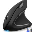 TECKNET Ergonomic Mouse, Rechargeable 2.4G+Bluetooth Vertical Mice 6 DPI Adjustable, Wireless Optical Carpal Tunnel Mouse for Right Hand, Silent 6 Buttons for Laptop, PC, MacBook, iPad - Black