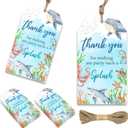 50pcs Under The Sea Thank You Tags Watercolor Ocean Animal Gift Tag with String Shark Thank You Paper Tags Blue Thank You Hanging Tags for Boy Birthday Party Ocean World Party Supplies