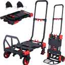 2-in-1 Folding Hand Truck Dolly 330LB Load Carrying,Hand Truck Foldable Dolly with Retractable Handle and 4 Rubber Wheels,Portable Folding Hand Cart for Luggage/Travel/Office