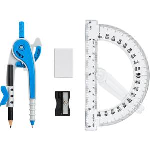 3 x Unjoo Compass and Protractor Set, 6 Inch Protractor with Swing Arm (Blue)