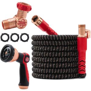 Pocket Hose 75 FT Copper Head Expandable Garden Hose with Pocket Pivot, No Tangles, AS SEEN ON TV, 360° Swivel, Tri-Tex Tubing, Force Field Jacket, Lead-Free, No-Kink, Anti-Burst w/ APT