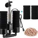 AQQA Aquarium Sponge Water Filter, Power Driven Double Biochemical Filter, Quiet Submersible Foam Filter with 2 Extra Sponges, 1 Bag of Filtered Ceramic Balls for Fresh and Salt Water Fish Tank (M)