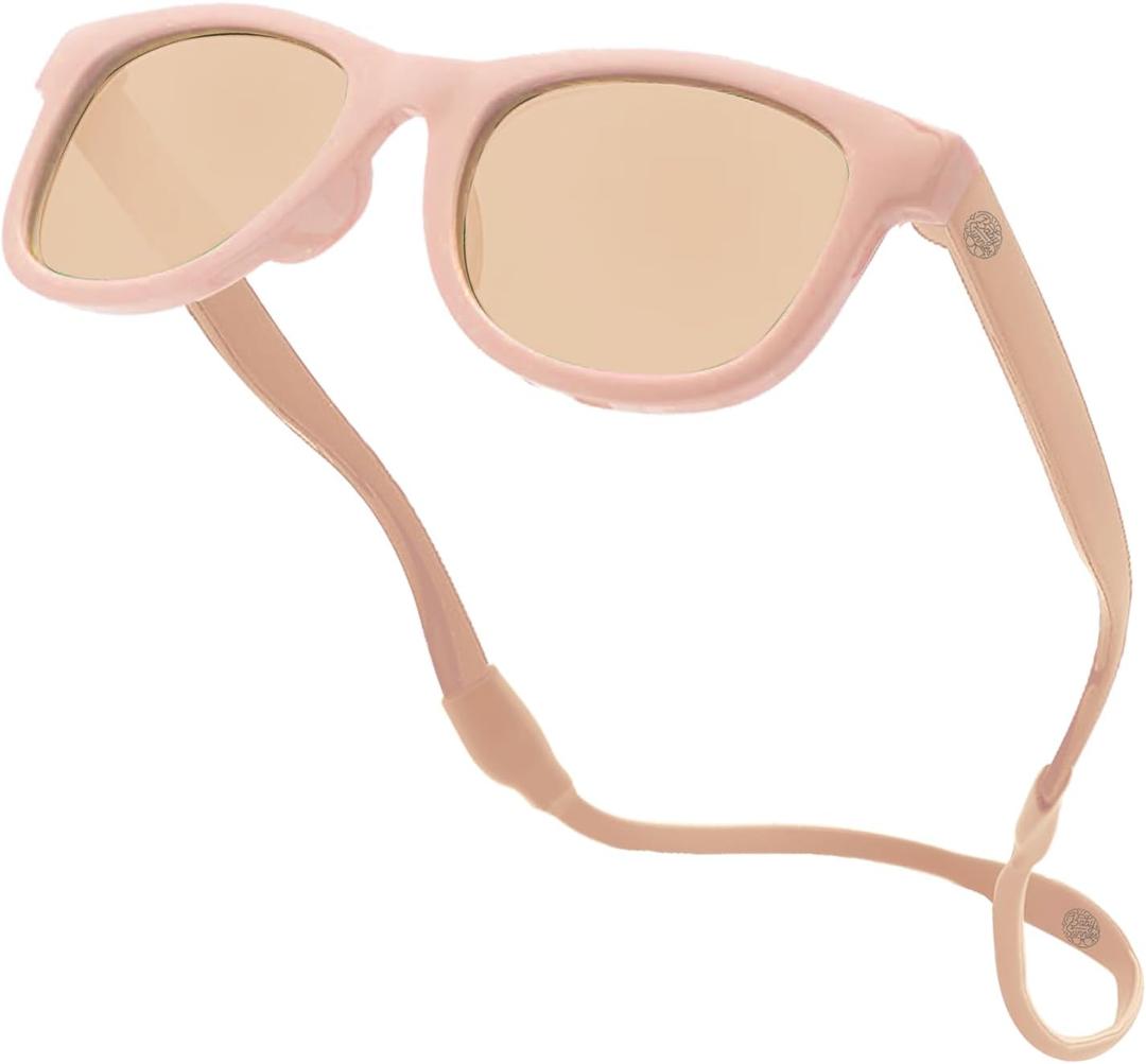 Polarized Baby Sunglasses With Strap - Unbreakable Flexible Infant Sunglasses For Toddlers Newborns 0-24 Months (Peach)