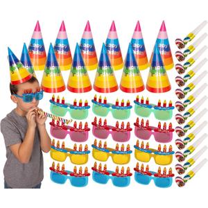 Tigerdoe Birthday Party Hats - Happy Birthday Theme Set- Party Supplies and Decor - 36 Piece Set - 12 Hats - 12 Sunglasses - 12 Whistles -