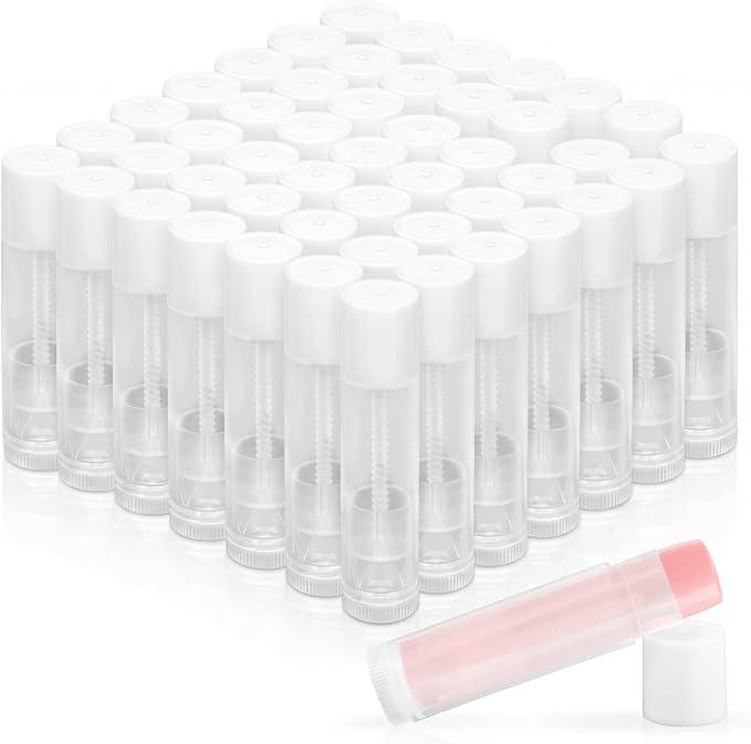 RAINFLOW 50 PCS Lip Balm Tubes - 5 g Twist-up Lip Gloss Balm Containers BPA Free & Leak Free,Clear Empty Lipstick Tubes with White Caps for DIY Homemade Lipsticks,Chapsticks,Solid Perfume,Gifts