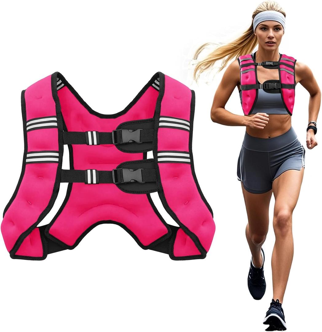 Weighted Vest, 6lb/8lb/10lb/12lb/16lb/20lb/25lb/30lb Weight Vest for Men Women, Body Weight Vests Adjustable with Reflective Stripe for Strength Training, Running, Workout, Jogging, Walking (Pink)