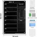 24" x 36" Magnetic Weekly Glass Planner Whiteboard Frameless Black Dry Erase Calendar for Office or Home Kitchen - Premium Tempered Glass, Vertical Wall-Mounted (6 Markers Included)