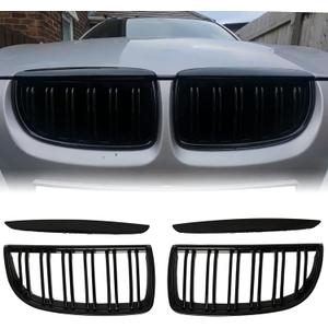 E90 Grille - Double Slats Glossy Black Kidney Grille for 2005-2008 BMW 3 Series E90 (320i, 325i, 325xi, 330i, 323i, 328i, 328xi, 335i, 335xi)