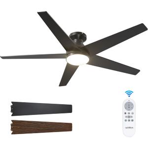 addlon Ceiling Fans with Lights, 52 inch Low Profile Ceiling fan with Light and Remote Control, Flush Mount, Reversible, 3CCT, Dimmable, Noiseless, Black Ceiling Fan for Bedroom, Indoor/Outdoor Use