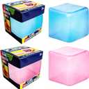 2pcs Ice Cube Squeeze Toys Squishy,Summer Sensory Stress Relief,Square Squeeze Ball, Slow Rise Sensory Fidget Toy (Pink + Blue)