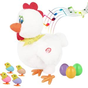 Plush Electric Stuffed Laying Egg Chicken Toy Doll with Sound Music Easter for Boys Girls (Baise01)