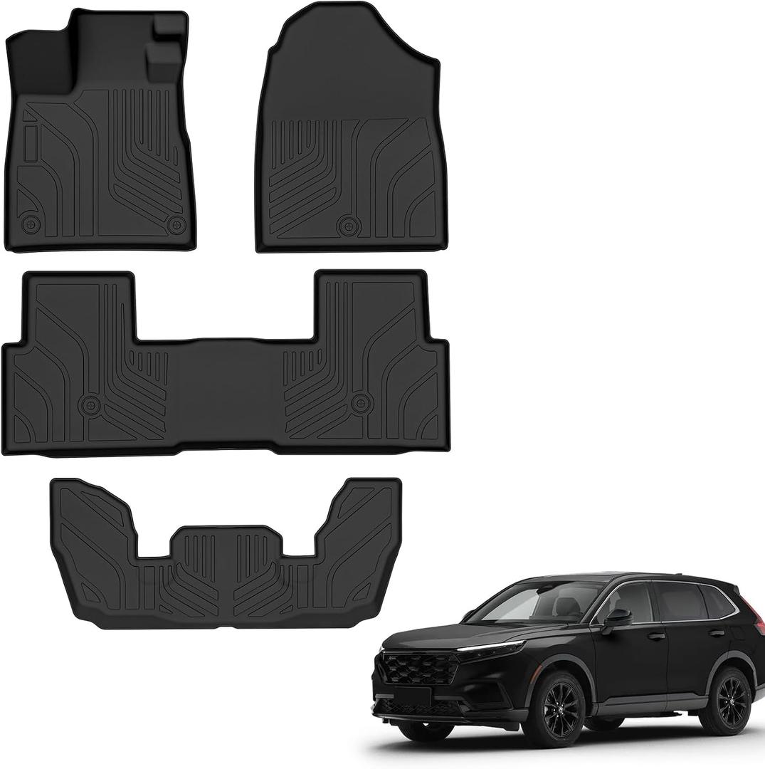Floor Mats for 2023‑2026 Honda Pilot, Custom‑Fit All‑Weather TPE Full Set Row Anti‑Slip Wear‑Resistant & Odorless Floor Liners for 1st 2nd & 3rd Car Mats, Black