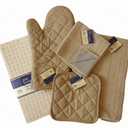 Kitchen Towel Set with 2 Quilted Pot Holders, Oven Mitt, Dish Towel, Dish Drying Mat, 2 Microfiber Scrubbing Dishcloths (Toffee)