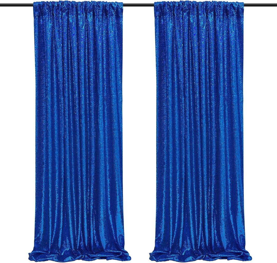 Royal Blue Sequin Backdrop Curtains,2 Panels 2FTx8FT Blue Curtain Backdrop Glitter Party Decorations Background Drapes for Wedding Birthday Anniversary Graduation Photo Booth Decor