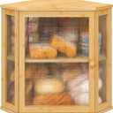 Corner Bread Box for Kitchen Counter, Bamboo Wood Large Capacity Bread Storage Bin with Acrylic Wavy Door Panel (Natural, Extra Large)