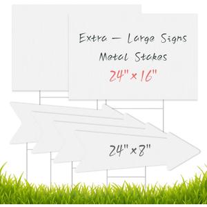 Arrow Sign with Metal H-Stake, 2-Pack Extra-Large Blank Yard Signs (24 x 16), and 4-Pack Arrow Signs (24 x 8), Custom Plastic Sign for Wedding, Birthday, Yard Sale, Open Guidepost Arrow Sign with Metal H-Stake, 2-Pack Extra-Large Blank Yard Signs (24 x 16), and 4-Pack Arrow Signs (24 x 8), Custom Plastic Sign for Wedding, Birthday, Yard Sale, Open Guidepost