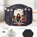 Porayhut Galaxy Pop Up Play Tent for Kids, 67" Hexagonal Privacy Sensory Tent with Removable Thick Mat & LED Photo Clip Lights, Light Blocking Indoor Outdoor Playhouse for Boys & Girls, Space Castle