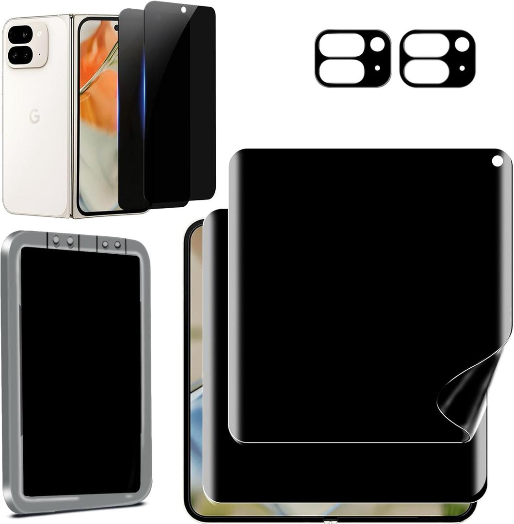 Ferilinso 2 Pack Privacy Screen Protector for Google Pixel 9 Pro Fold [Phone Case Friendly], Inside Anti-Spy Film with 2 Pack Front Tempered Glass + Camera Lens Protector Accessories