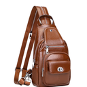 Over Earth Genuine Leather Sling Bag for Women Men Small Crossbody Purse Causal Hiking Chest Backpack