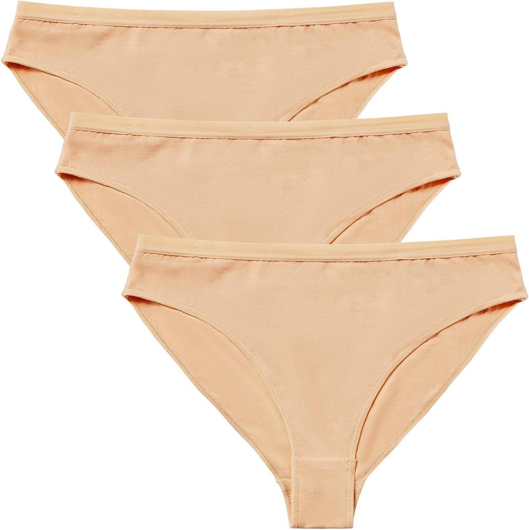 3 Packs Ballet Underwear High Cut Gymnastics Seamless Dance Underpants Nude Briefs for Womens and Girls (Beige, 130)